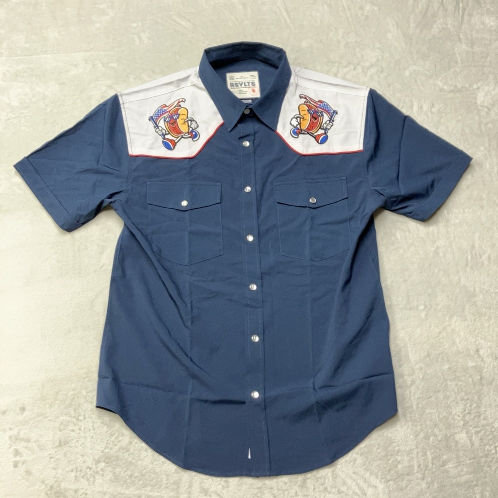 RSVLTS Frankee‎ Doodle Dandy Roper Short Sleeve Button Shirt Hotdog Mens Medium